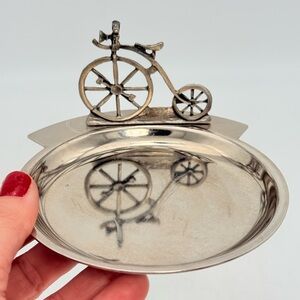 Vintage Metal Silver coloured Bicycle Coin Dish | 3D Bike Catchall plate